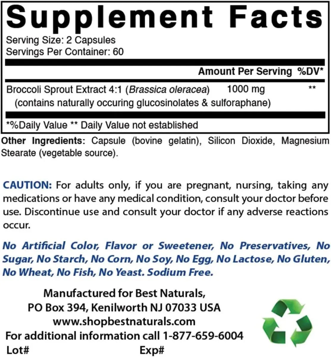 BEST NATURALS - Best Naturals Broccoli Sprouts Extract 1000Mg. 120 Capsulas - The Red Vitamin MX - Suplementos Alimenticios - {{ shop.shopifyCountryName }}