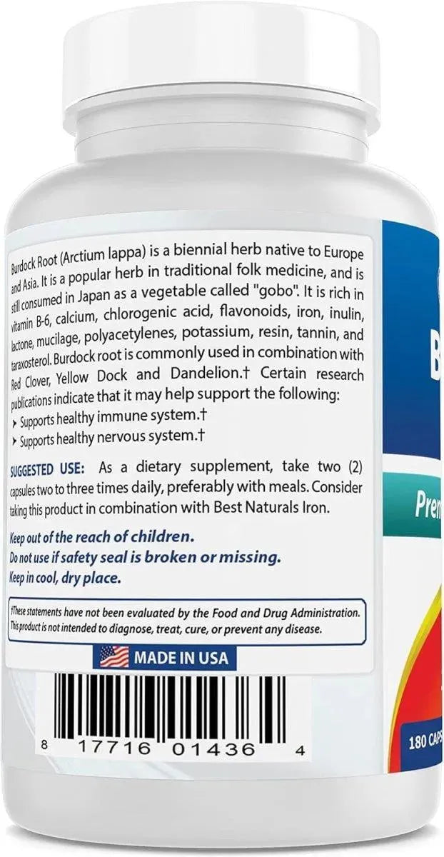 BEST NATURALS - Best Naturals Burdock root 425Mg. 180 Capsulas 2 Pack - The Red Vitamin MX - Suplementos Alimenticios - {{ shop.shopifyCountryName }}