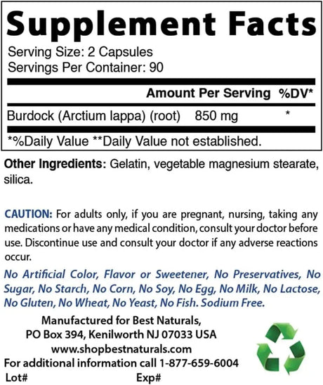 BEST NATURALS - Best Naturals Burdock root 425Mg. 180 Capsulas 3 Pack - The Red Vitamin MX - Suplementos Alimenticios - {{ shop.shopifyCountryName }}