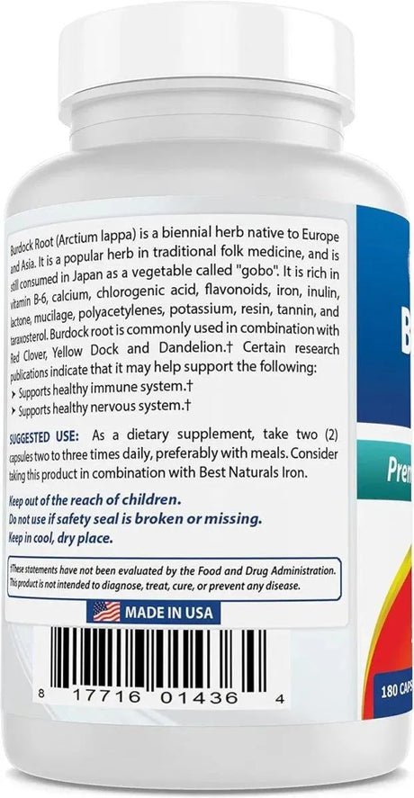 BEST NATURALS - Best Naturals Burdock root 425Mg. 180 Capsulas 3 Pack - The Red Vitamin MX - Suplementos Alimenticios - {{ shop.shopifyCountryName }}