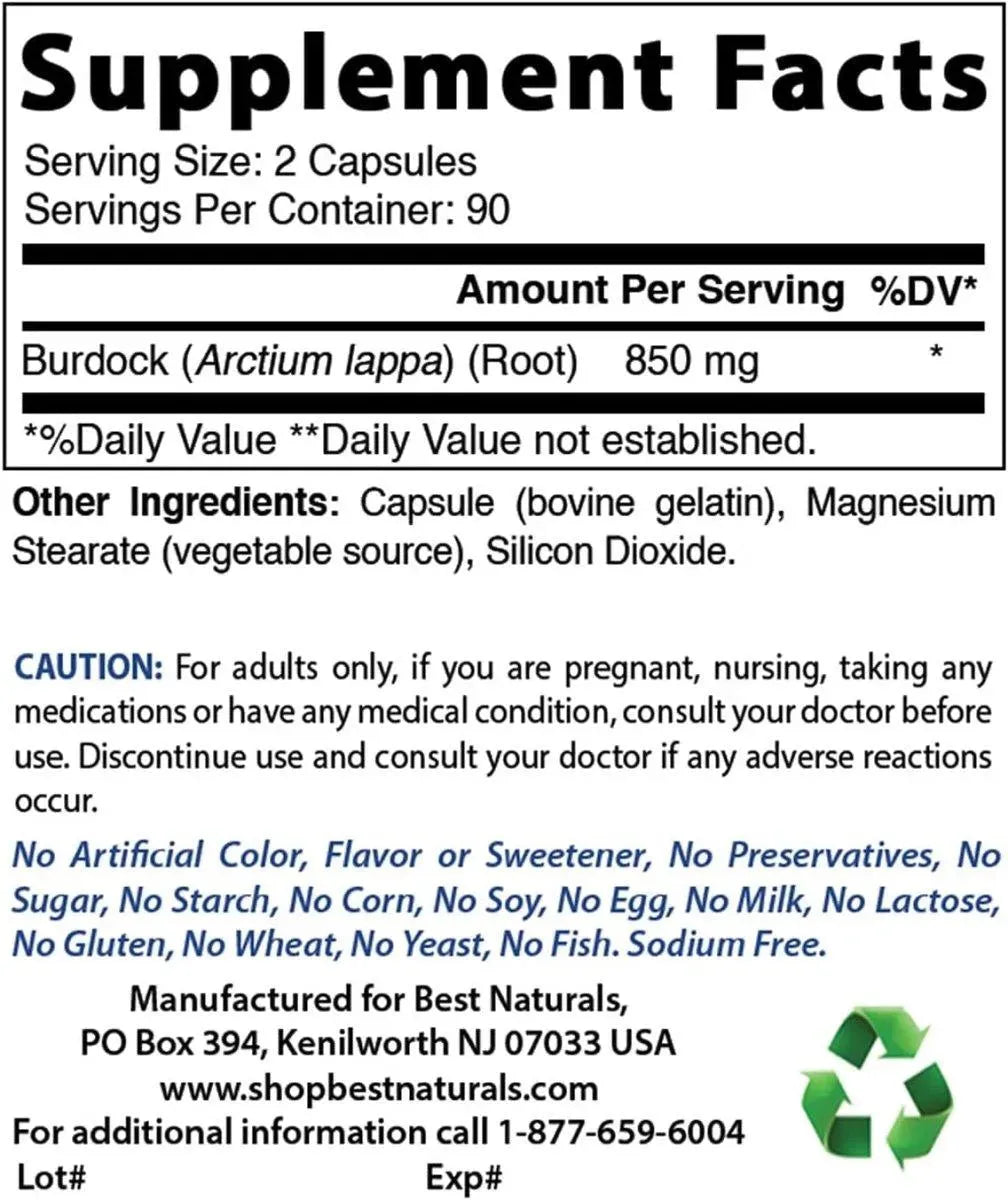 BEST NATURALS - Best Naturals Burdock root 425Mg. 180 Capsulas - The Red Vitamin MX - Suplementos Alimenticios - {{ shop.shopifyCountryName }}