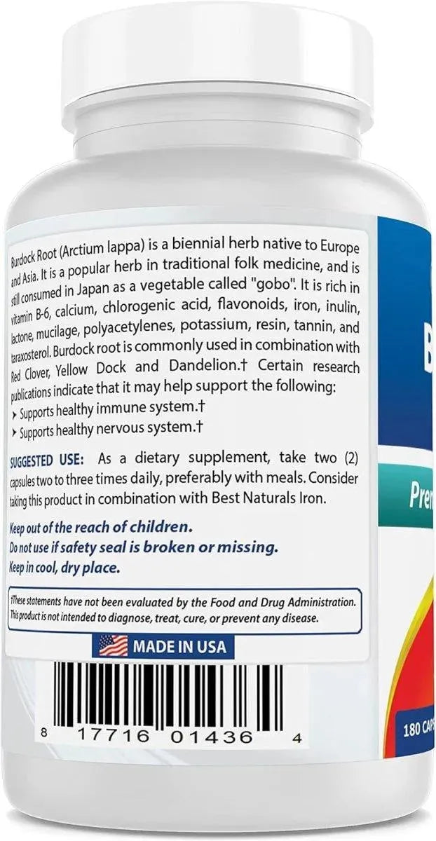 BEST NATURALS - Best Naturals Burdock root 425Mg. 180 Capsulas - The Red Vitamin MX - Suplementos Alimenticios - {{ shop.shopifyCountryName }}