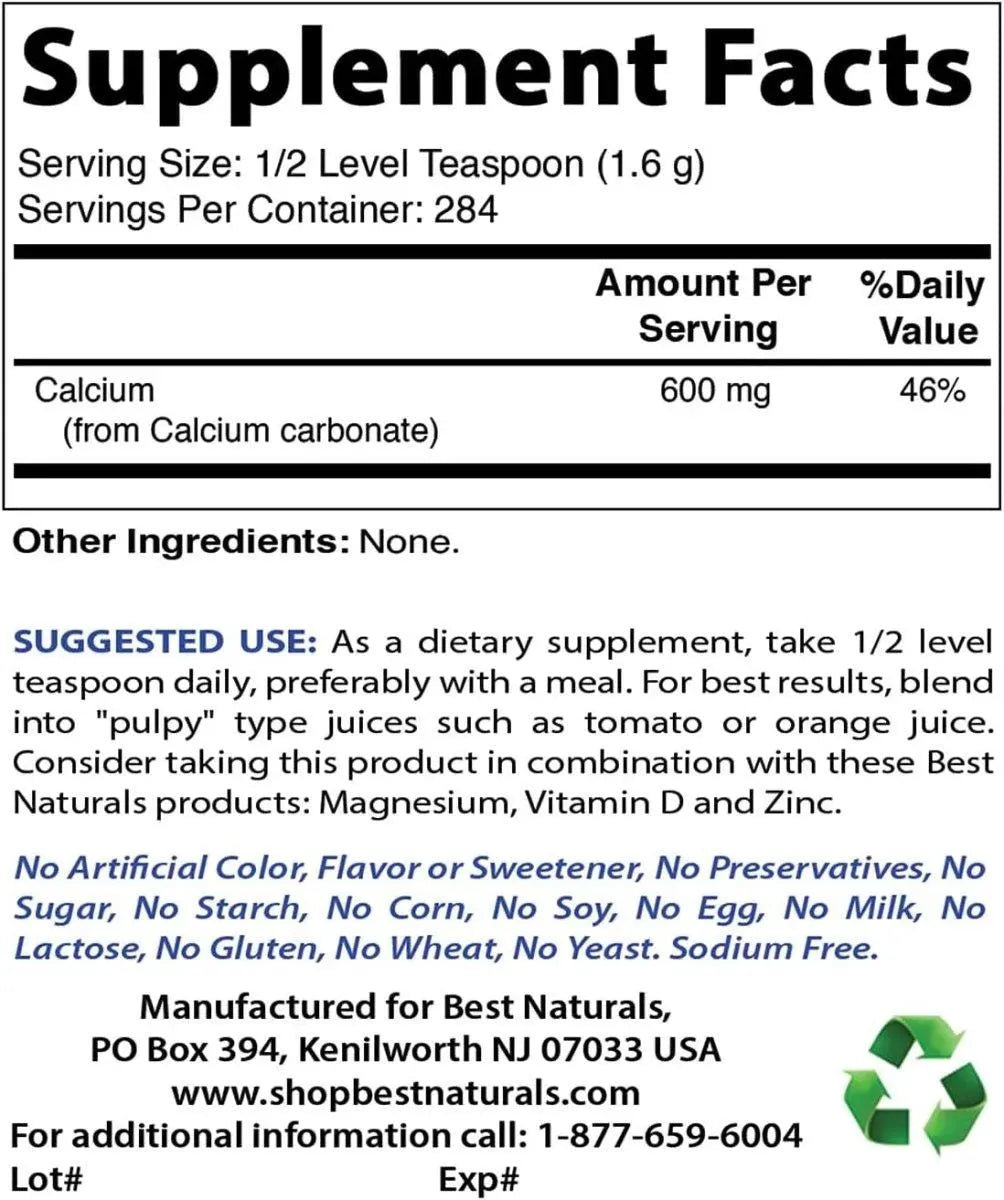 BEST NATURALS - Best Naturals Calcium Carbonate Powder 454Gr. - The Red Vitamin MX - Suplementos Alimenticios - {{ shop.shopifyCountryName }}