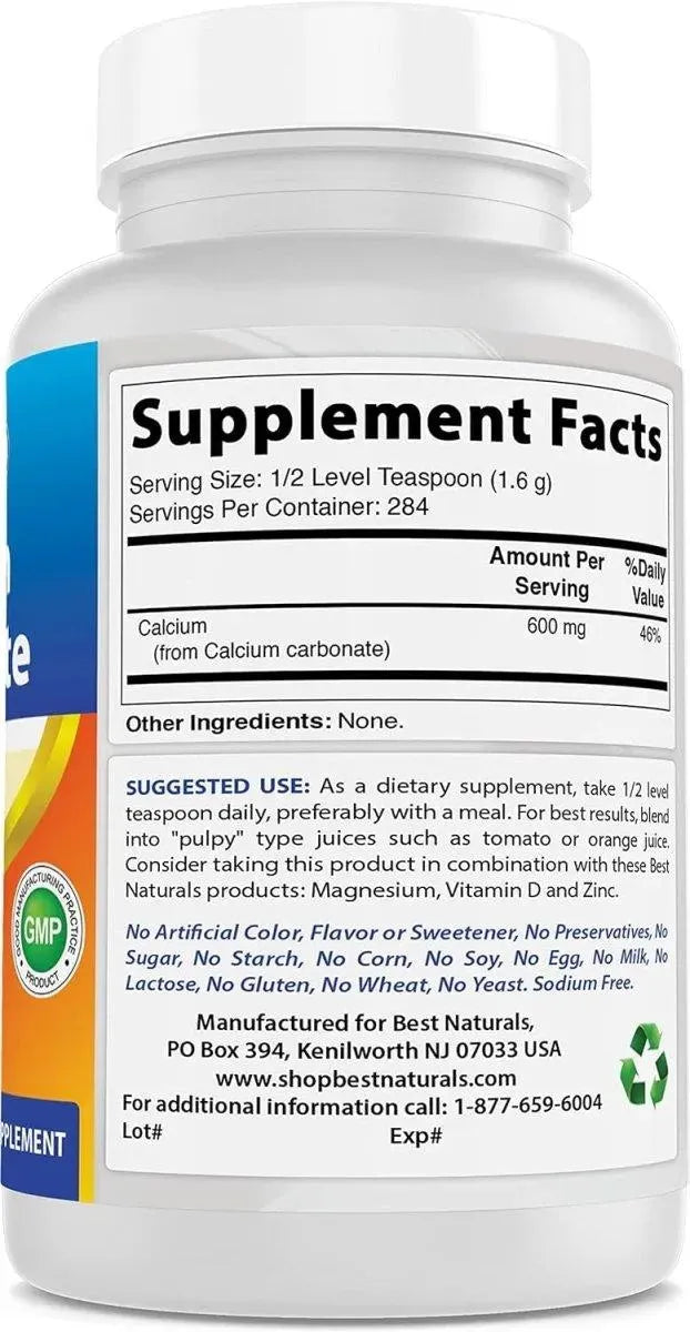 BEST NATURALS - Best Naturals Calcium Carbonate Powder 454Gr. - The Red Vitamin MX - Suplementos Alimenticios - {{ shop.shopifyCountryName }}