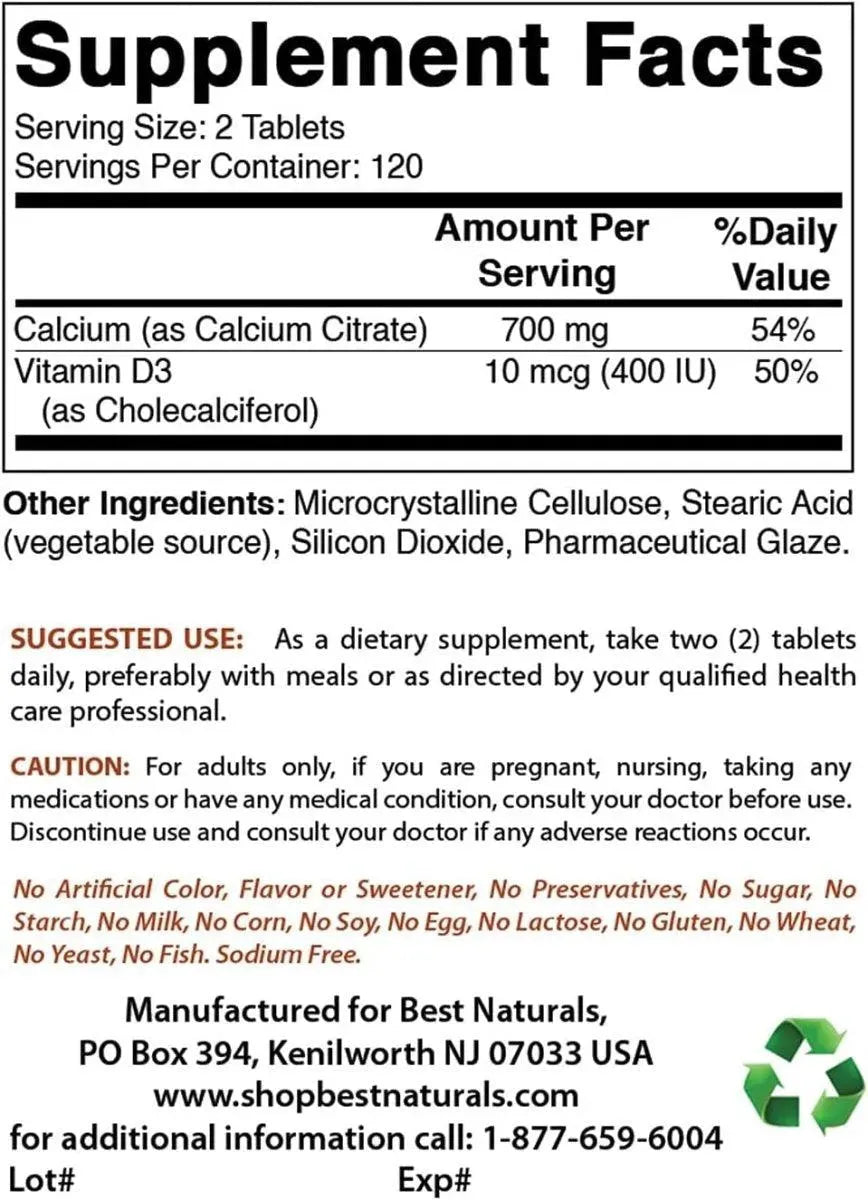 BEST NATURALS - Best Naturals Calcium Citrate with Vitamin D-3 240 Tabletas - The Red Vitamin MX - Suplementos Alimenticios - {{ shop.shopifyCountryName }}