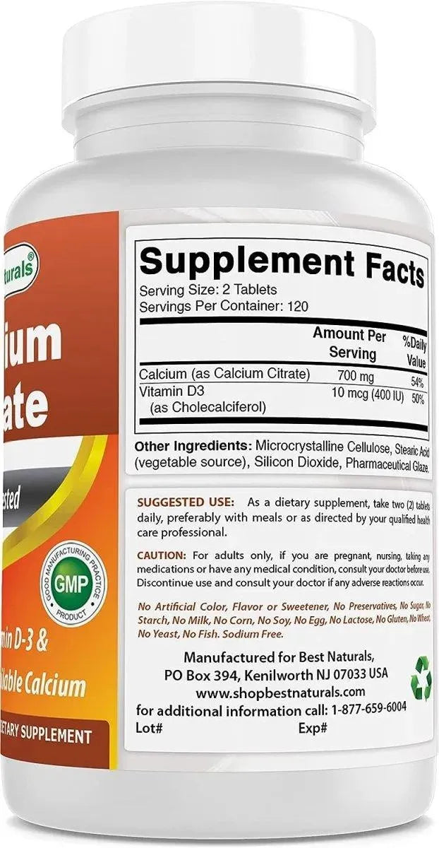 BEST NATURALS - Best Naturals Calcium Citrate with Vitamin D-3 240 Tabletas - The Red Vitamin MX - Suplementos Alimenticios - {{ shop.shopifyCountryName }}