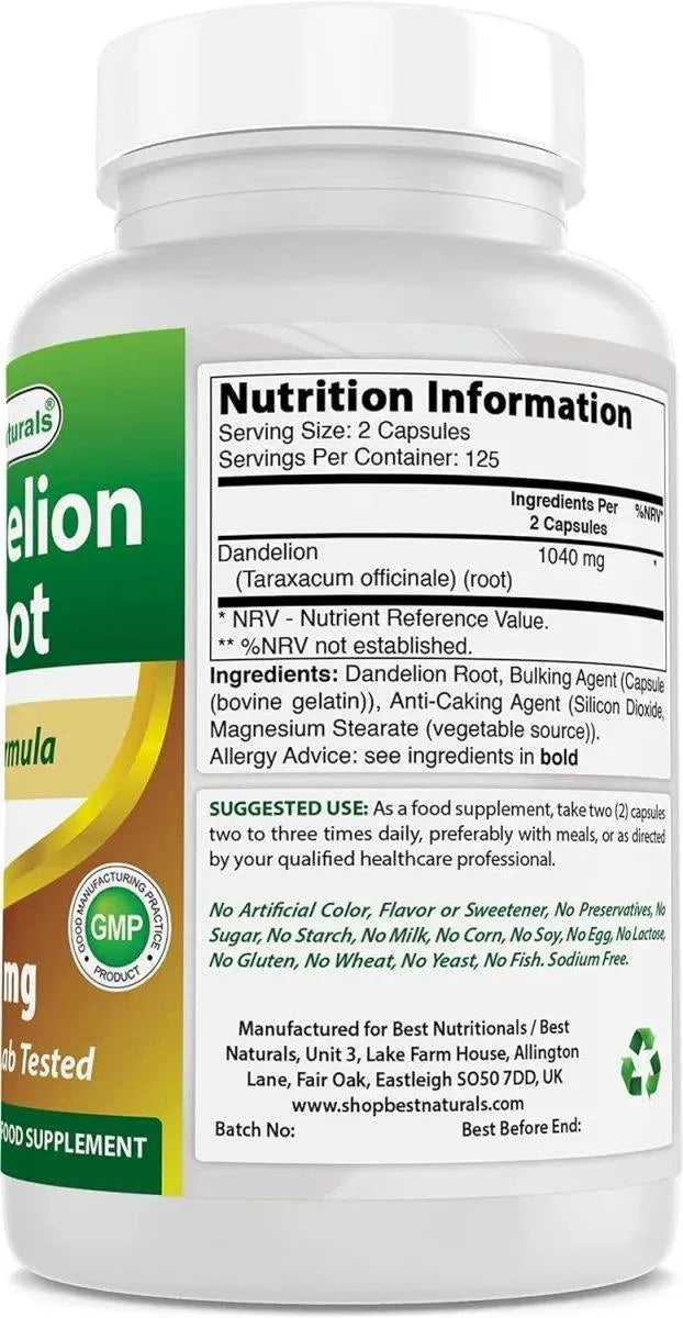 BEST NATURALS - Best Naturals Dandelion Root 520Mg. 250 Capsulas - The Red Vitamin MX - Suplementos Alimenticios - {{ shop.shopifyCountryName }}
