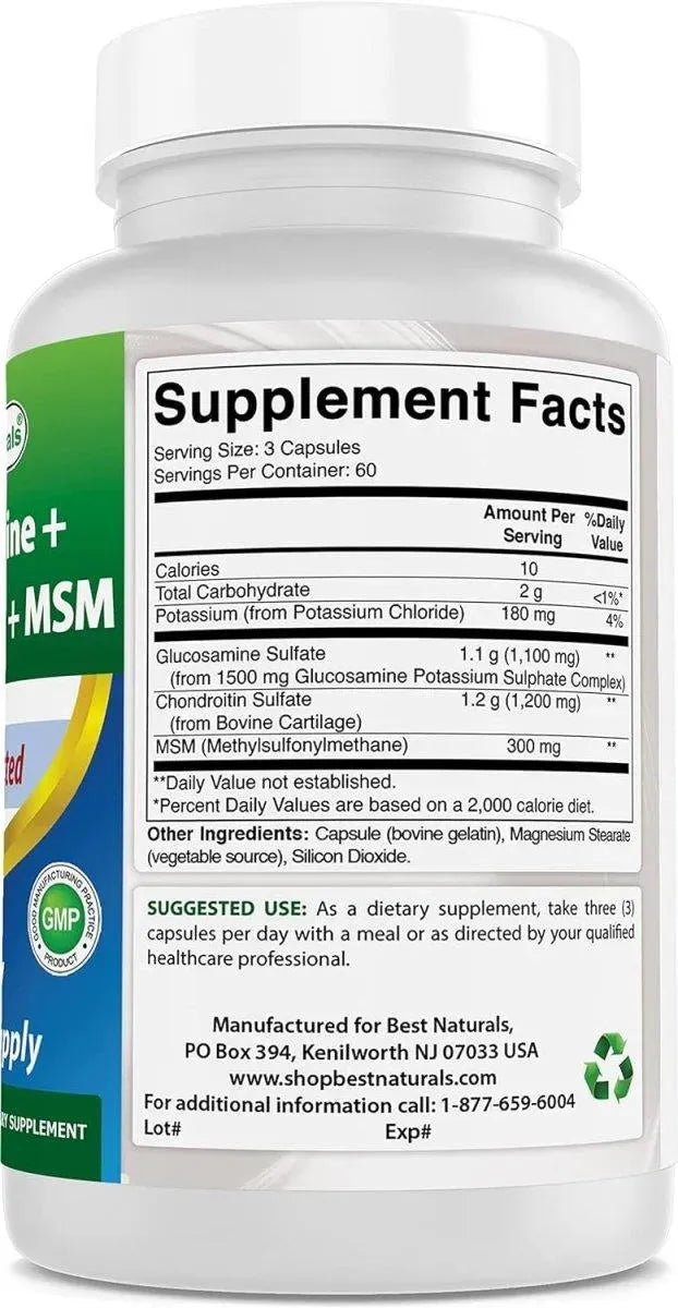 BEST NATURALS - Best Naturals Glucosamine Chondroitin and MSM 180 Capsulas - The Red Vitamin MX - Suplementos Alimenticios - {{ shop.shopifyCountryName }}