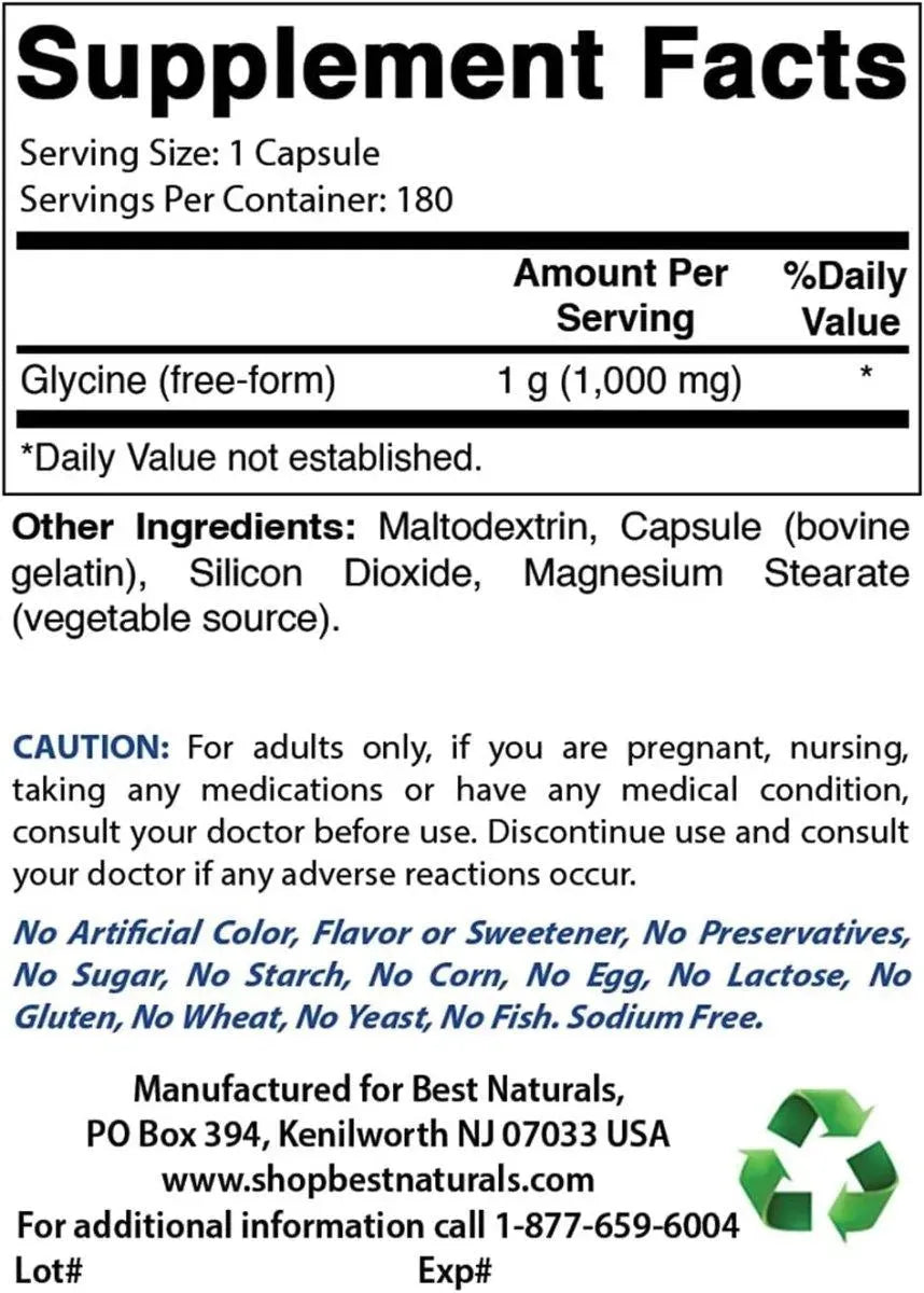 BEST NATURALS - Best Naturals Glycine 1000Mg. 180 Capsulas - The Red Vitamin MX - Suplementos Alimenticios - {{ shop.shopifyCountryName }}
