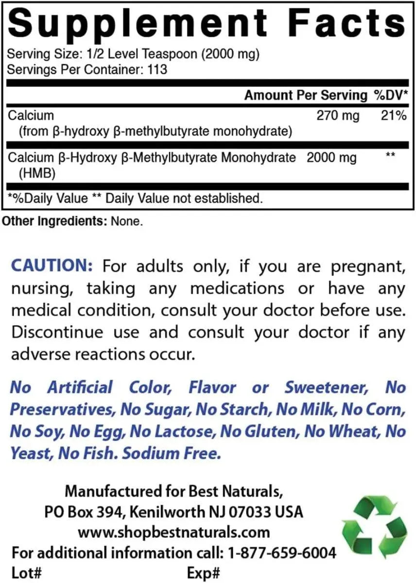 BEST NATURALS - Best Naturals HMB (Beta-Hydroxy Beta-Methylbutyrate) Pure Powder 227Gr. - The Red Vitamin MX - Suplementos Alimenticios - {{ shop.shopifyCountryName }}