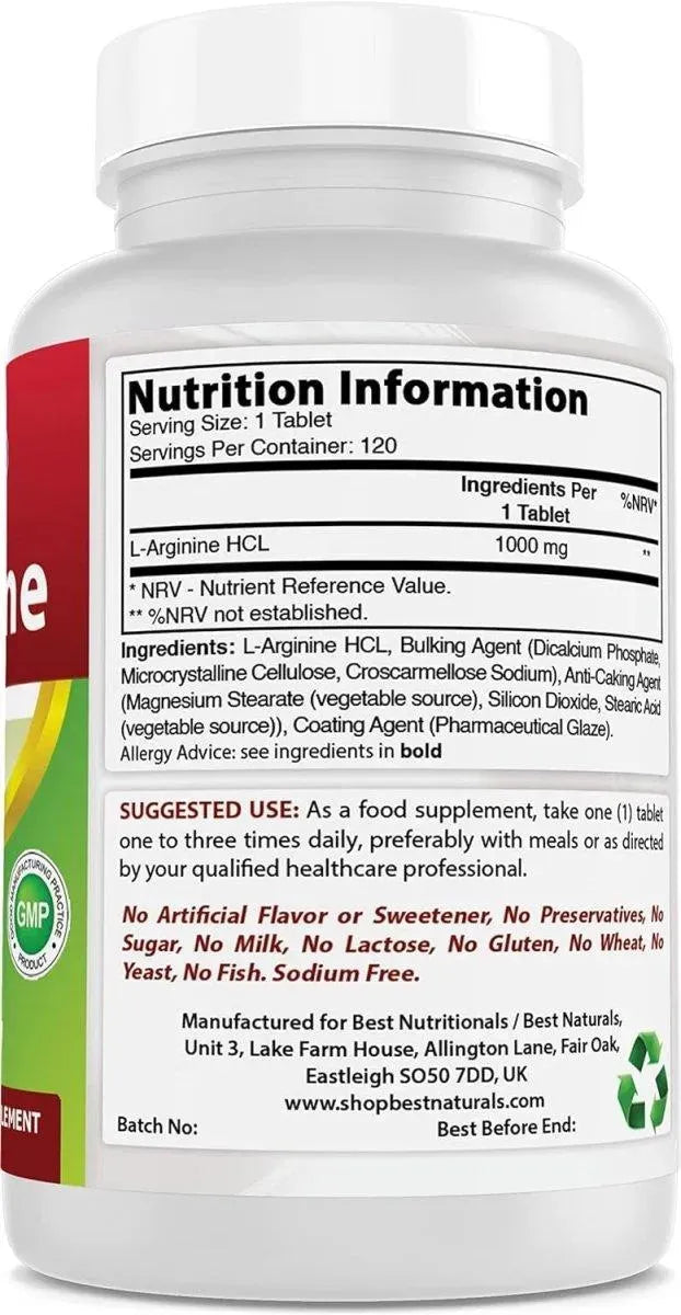 BEST NATURALS - Best Naturals L-Arginine 1000Mg. 120 Tabletas 3 Pack - The Red Vitamin MX - Suplementos Alimenticios - {{ shop.shopifyCountryName }}