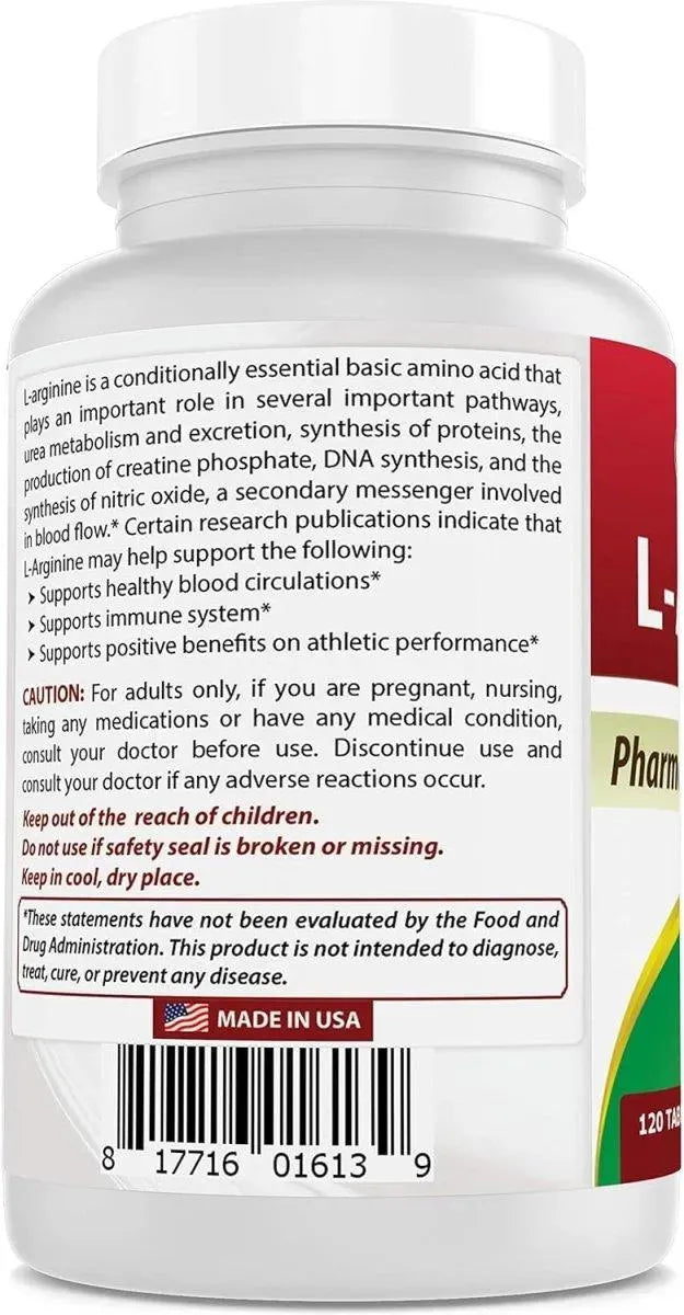 BEST NATURALS - Best Naturals L-Arginine 1000Mg. 120 Tabletas - The Red Vitamin MX - Suplementos Alimenticios - {{ shop.shopifyCountryName }}