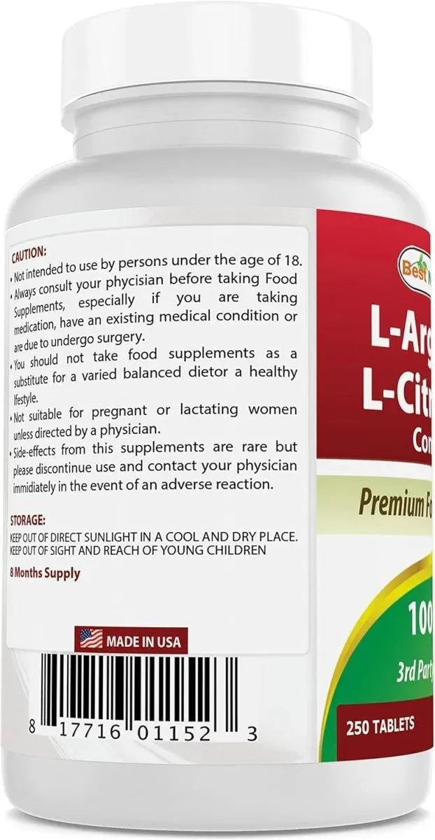 BEST NATURALS - Best Naturals L-Arginine L-Citruline Complex 250 Tabletas - The Red Vitamin MX - Suplementos Alimenticios - {{ shop.shopifyCountryName }}