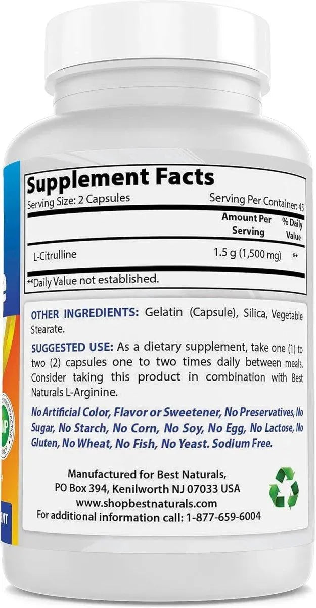 BEST NATURALS - Best Naturals L-Citrulline 1500Mg. 90 Capsulas - The Red Vitamin MX - Suplementos Alimenticios - {{ shop.shopifyCountryName }}