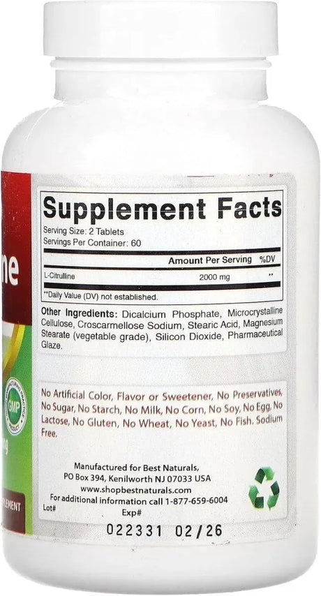BEST NATURALS - Best Naturals L-Citrulline 2000Mg. 120 Tabletas - The Red Vitamin MX - Suplementos Alimenticios - {{ shop.shopifyCountryName }}