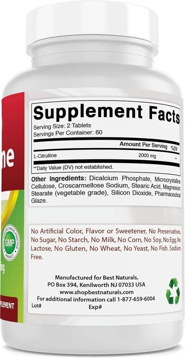 BEST NATURALS - Best Naturals L-Citrulline 2000Mg. 240 Tabletas - The Red Vitamin MX - Suplementos Alimenticios - {{ shop.shopifyCountryName }}