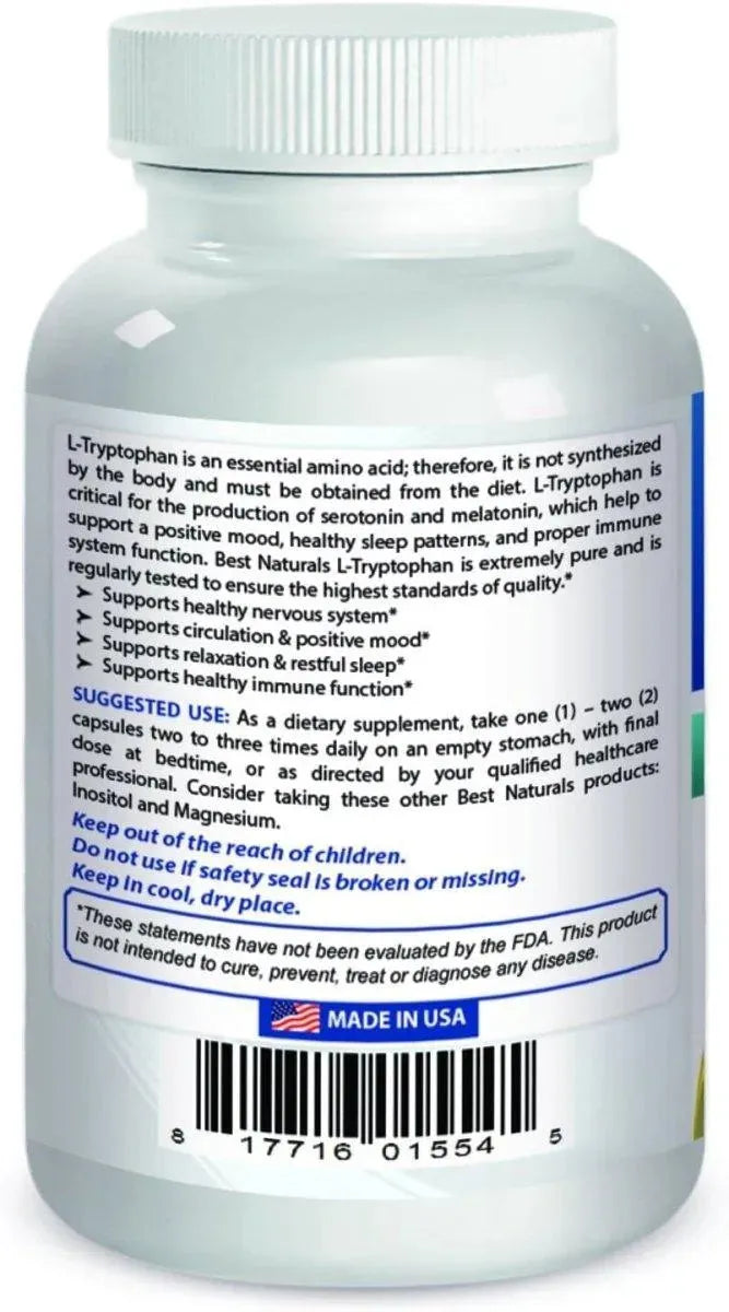 BEST NATURALS - Best Naturals L-Tryptophan 500Mg. 60 Capsulas - The Red Vitamin MX - Suplementos Alimenticios - {{ shop.shopifyCountryName }}