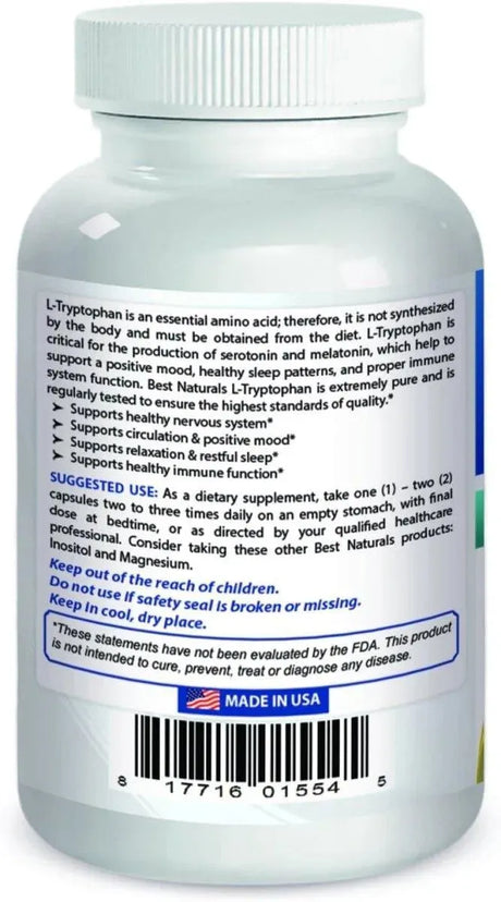 BEST NATURALS - Best Naturals L-Tryptophan 500Mg. 60 Capsulas - The Red Vitamin MX - Suplementos Alimenticios - {{ shop.shopifyCountryName }}