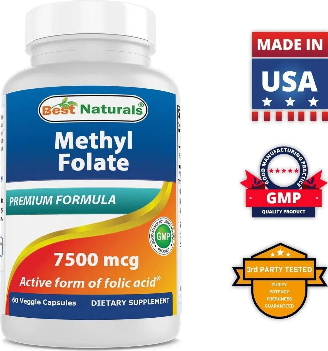 BEST NATURALS - Best Naturals Methyl Folate 7500mcg 60 Capsulas - The Red Vitamin MX - Suplementos Alimenticios - {{ shop.shopifyCountryName }}