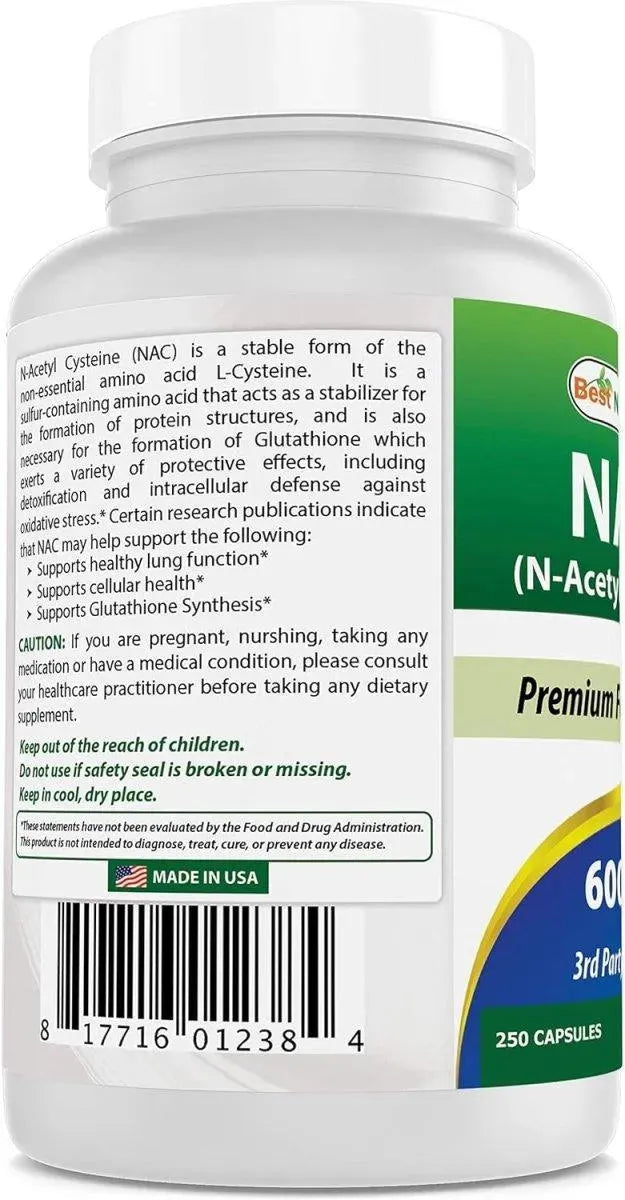 BEST NATURALS - Best Naturals NAC N-Acetyl-Cysteine 600Mg. 250 Capsulas - The Red Vitamin MX - Suplementos Alimenticios - {{ shop.shopifyCountryName }}