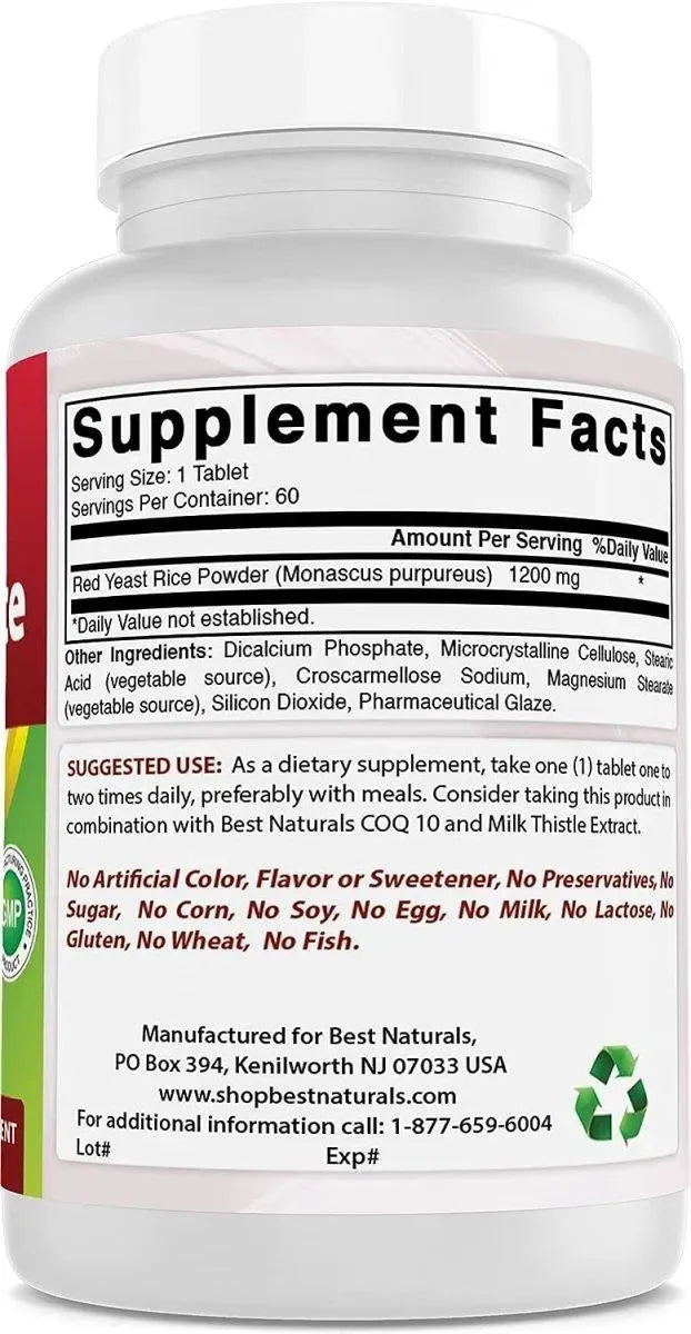 BEST NATURALS - Best Naturals Red Yeast Rice 1200Mg. 240 Tabletas - The Red Vitamin MX - Suplementos Alimenticios - {{ shop.shopifyCountryName }}