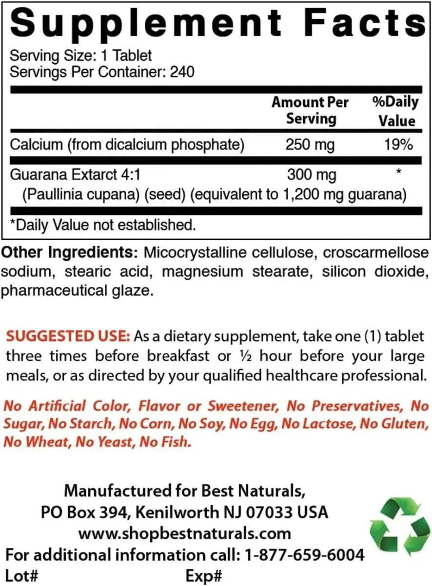 BEST NATURALS - Best Naturals Super Guarana 1200Mg. 180 Tabletas - The Red Vitamin MX - Suplementos Alimenticios - {{ shop.shopifyCountryName }}