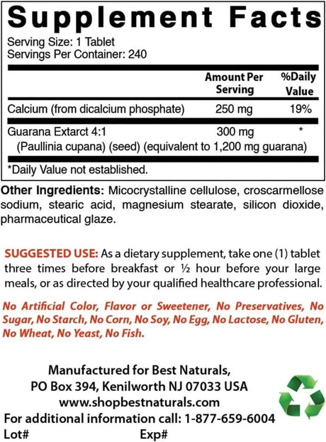 BEST NATURALS - Best Naturals Super Guarana 1200Mg. 180 Tabletas - The Red Vitamin MX - Suplementos Alimenticios - {{ shop.shopifyCountryName }}