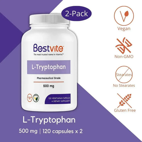 BESTVITE - BESTVITE L-Tryptophan 500Mg. 120 Capsulas 2 Pack - The Red Vitamin MX - Suplementos Alimenticios - {{ shop.shopifyCountryName }}