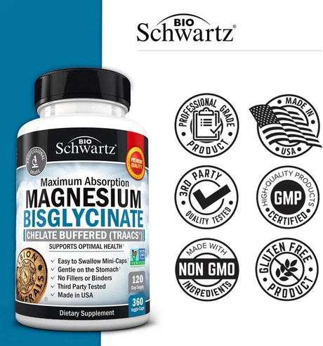 BIO SCHWARTZ - Bio Schwartz Maximum Absorption Magnesium Bisglycinate 100% Chelate 360 Mini Capsulas - The Red Vitamin MX - Suplementos Alimenticios - {{ shop.shopifyCountryName }}