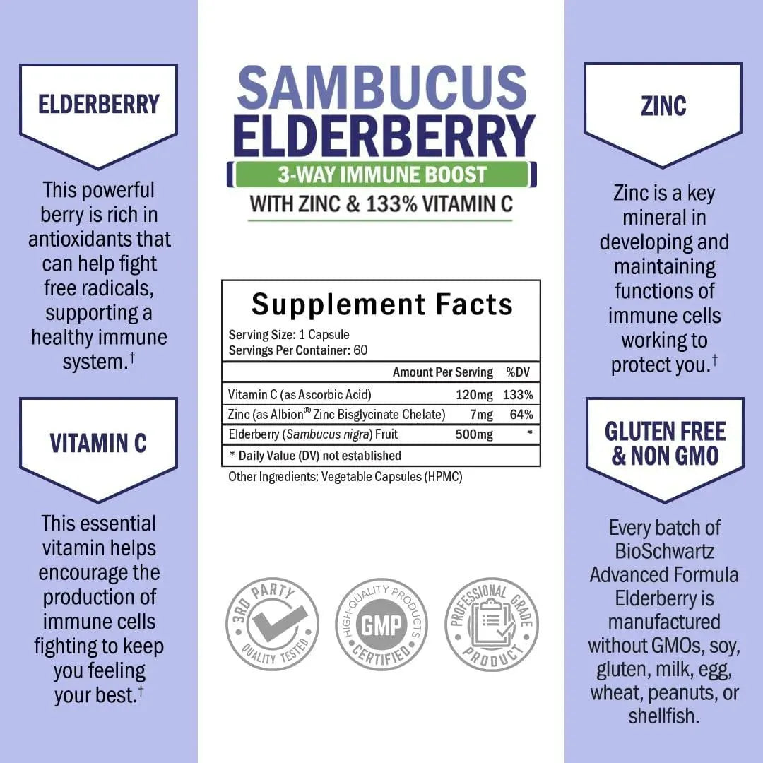 BIO SCHWARTZ - Bio Schwartz Sambucus Elderberry 60 Capsulas - The Red Vitamin MX - Suplementos Alimenticios - {{ shop.shopifyCountryName }}