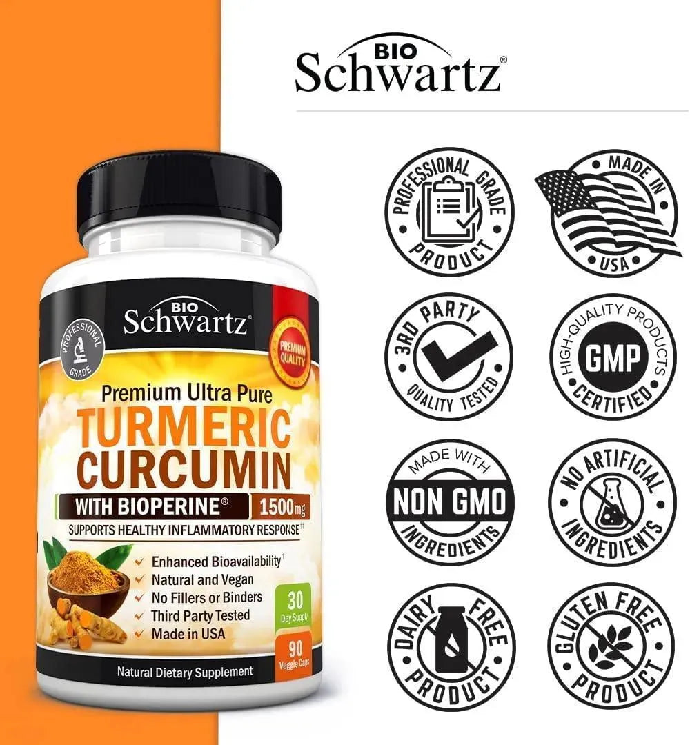 BIO SCHWARTZ - Bio Schwartz Turmeric Curcumin with BioPerine 1500Mg. 90 Capsulas - The Red Vitamin MX - Suplementos Alimenticios - {{ shop.shopifyCountryName }}