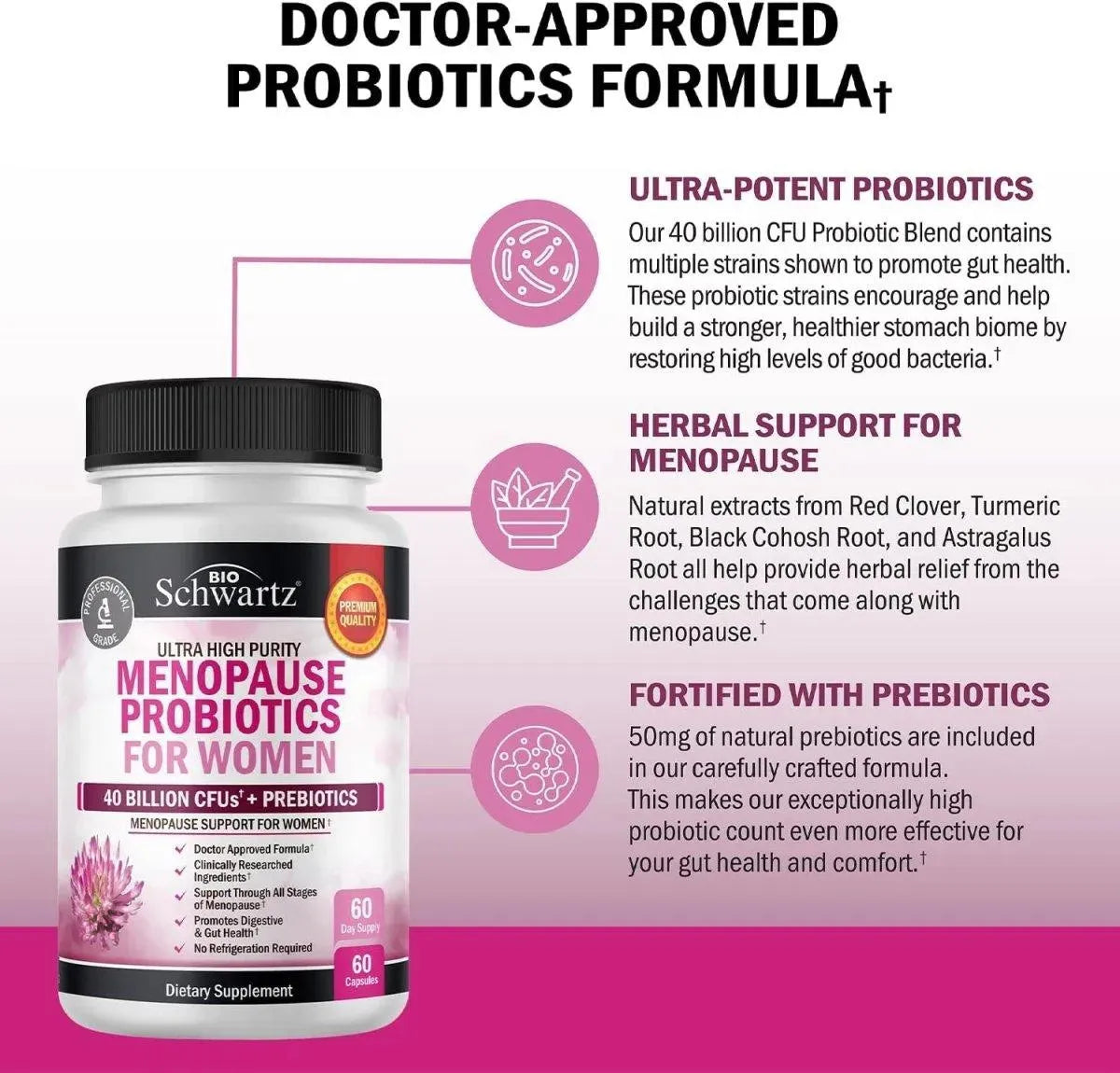 BIO SCHWARTZ - BioSchwartz Menopause Support Probiotics for Women 60 Capsulas - The Red Vitamin MX - Suplementos Alimenticios - {{ shop.shopifyCountryName }}