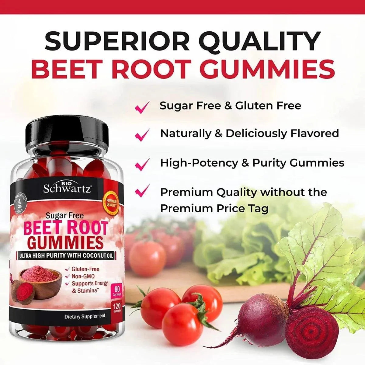 BIO SCHWARTZ - BioSchwartz Sugar Free Beet Root Gummies 120 Gomitas - The Red Vitamin MX - Suplementos Alimenticios - {{ shop.shopifyCountryName }}