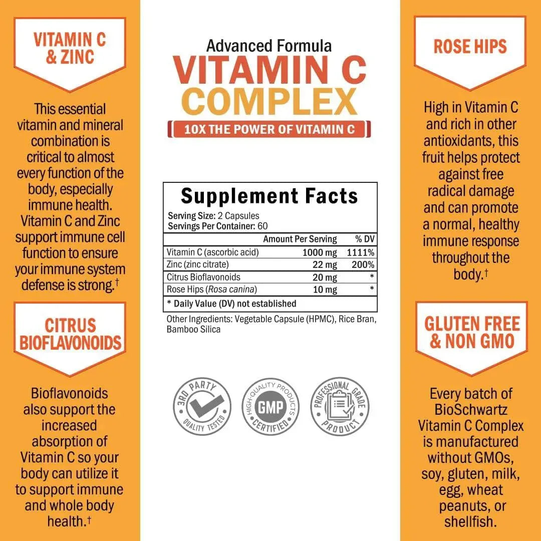 BIO SCHWARTZ - BioSchwartz Vitamin C Complex 120 Capsulas - The Red Vitamin MX - Suplementos Alimenticios - {{ shop.shopifyCountryName }}