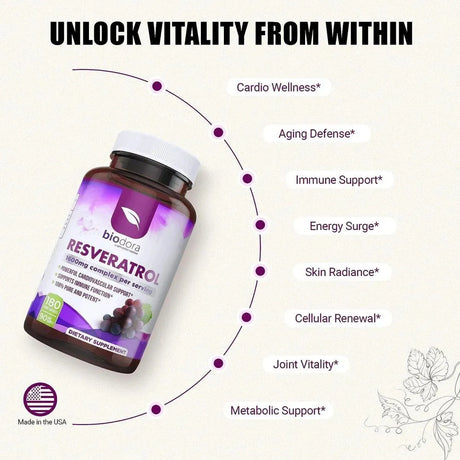 BIODORA ORGANICS - Biodora Organics Resveratrol 1600Mg. 180 Capsulas - The Red Vitamin MX - Suplementos Alimenticios - {{ shop.shopifyCountryName }}