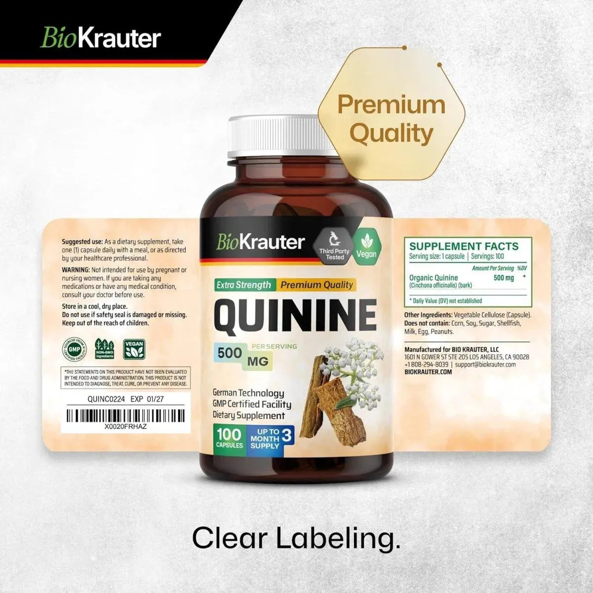 BIOKRAUTER - Bio Krauter Quinine 500Mg. 100 Capsulas - The Red Vitamin MX - Suplementos Alimenticios - {{ shop.shopifyCountryName }}