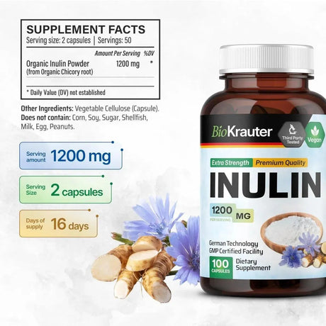 BIOKRAUTER - BioKrauter Inulin Powder Capsules 1200Mg. 100 Capsulas - The Red Vitamin MX - Suplementos Alimenticios - {{ shop.shopifyCountryName }}