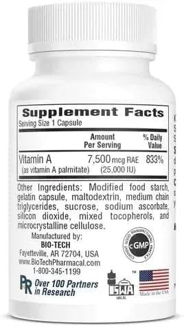 BIOTECH PHARMACAL - BioTech Pharmacal A-25 Vitamin A 100 Capsulas - The Red Vitamin MX - Suplementos Alimenticios - {{ shop.shopifyCountryName }}