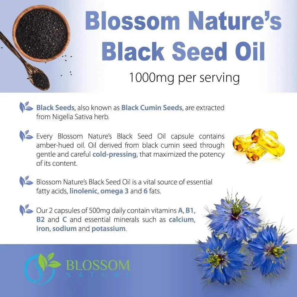 BLOSSOM NATURE - Blossom Nature Black Seed Oil 1000Mg. 120 Capsulas - The Red Vitamin MX - Suplementos Alimenticios - {{ shop.shopifyCountryName }}