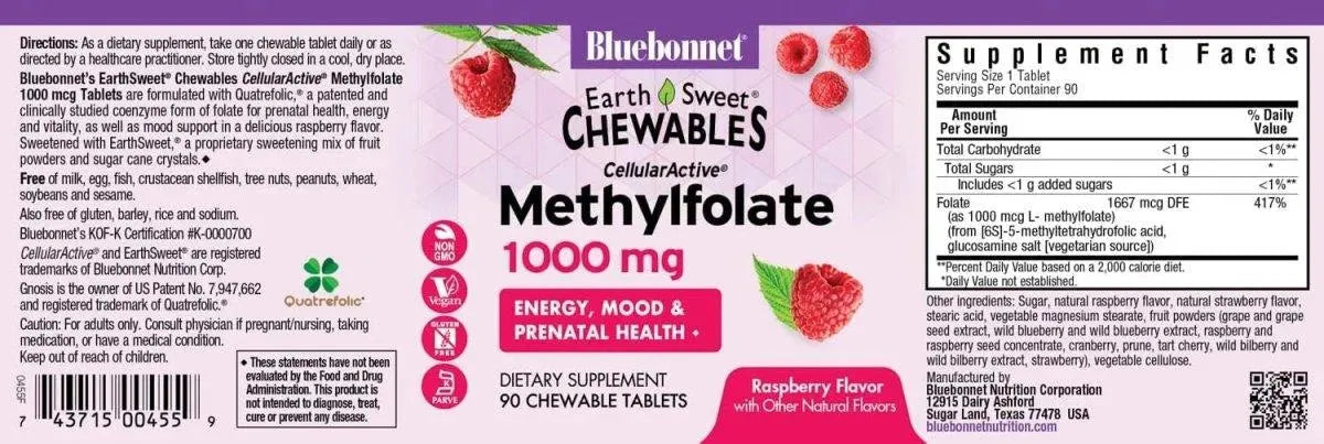 BLUEBONNET NUTRITION - BlueBonnet Earth Sweet Cellular Active Methylfolate 1000mcg 90 Tabletas - The Red Vitamin MX - Suplementos Alimenticios - {{ shop.shopifyCountryName }}