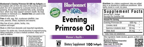 BLUEBONNET NUTRITION - BlueBonnet Evening Primrose Oil 500Mg. 100 Capsulas Blandas - The Red Vitamin MX - Suplementos Alimenticios - {{ shop.shopifyCountryName }}
