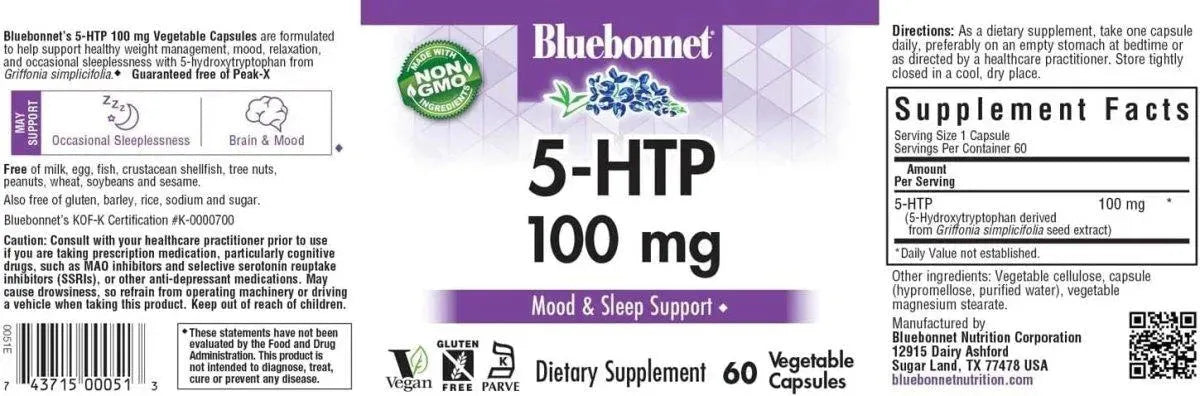 BLUEBONNET NUTRITION - Bluebonnet Nutrition 5-HTP Hydroxytrypophan 100Mg. - The Red Vitamin MX - Suplementos Alimenticios - {{ shop.shopifyCountryName }}