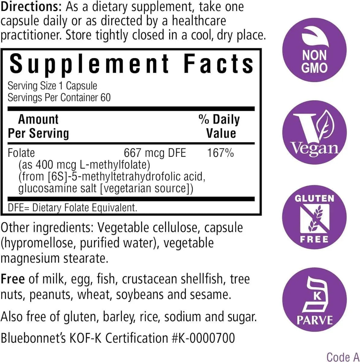 BLUEBONNET NUTRITION - Bluebonnet Nutrition CellularActive Methylfolate 400mcg 60 Capsulas - The Red Vitamin MX - Suplementos Alimenticios - {{ shop.shopifyCountryName }}