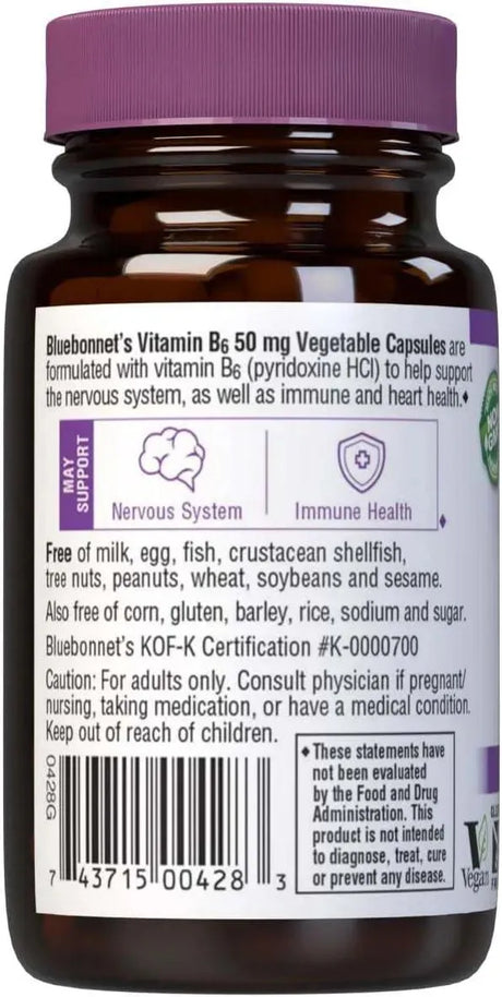 BLUEBONNET NUTRITION - Bluebonnet Nutrition Vitamin B6 50Mg. 90 Capsulas - The Red Vitamin MX - Suplementos Alimenticios - {{ shop.shopifyCountryName }}