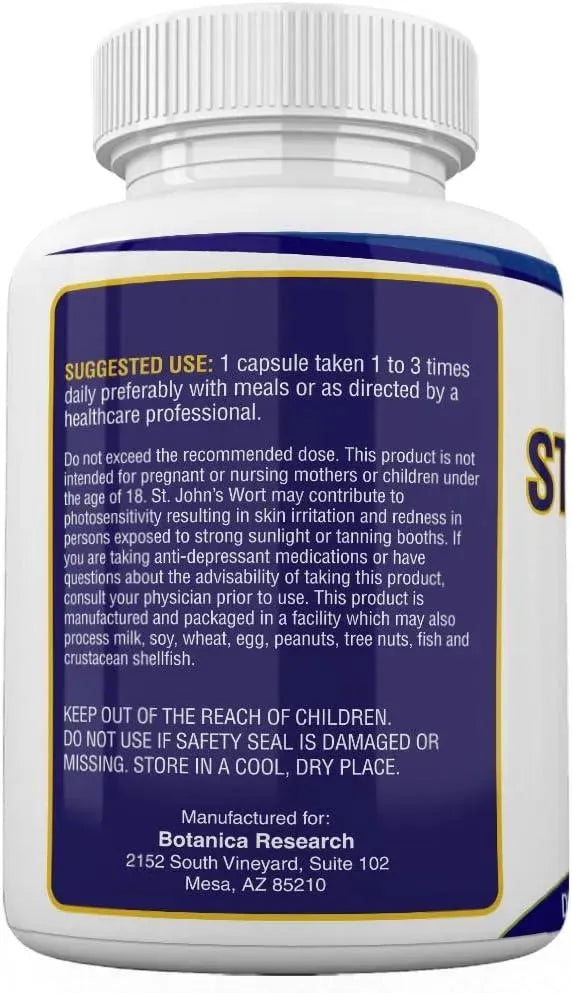 BOTANICA RESEARCH - Botanica Research St John's Wort Extract 500Mg. 100 Capsulas - The Red Vitamin MX - Suplementos Alimenticios - {{ shop.shopifyCountryName }}