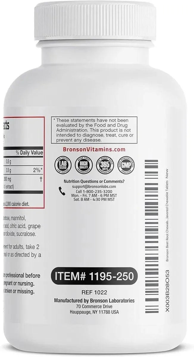 BRONSON - Bronson Beet Root Chewables 2000Mg. 250 Tabletas Masticables - The Red Vitamin MX - Suplementos Alimenticios - {{ shop.shopifyCountryName }}