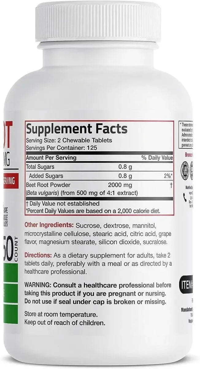 BRONSON - Bronson Beet Root Chewables 2000Mg. 250 Tabletas Masticables - The Red Vitamin MX - Suplementos Alimenticios - {{ shop.shopifyCountryName }}