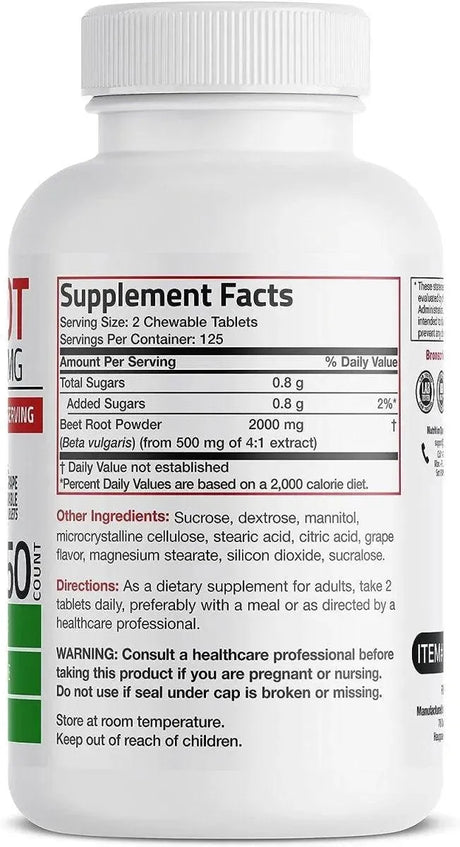 BRONSON - Bronson Beet Root Chewables 2000Mg. 250 Tabletas Masticables - The Red Vitamin MX - Suplementos Alimenticios - {{ shop.shopifyCountryName }}