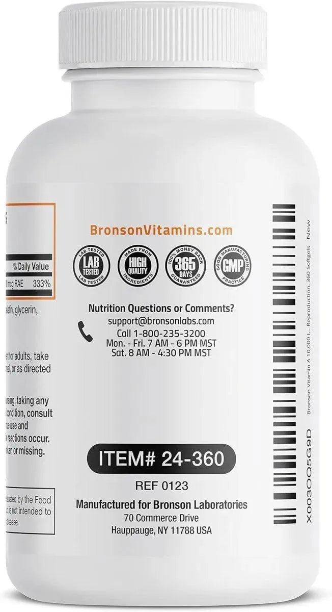 BRONSON - Bronson Vitamin A 10,000 IU 360 Capsulas Blandas - The Red Vitamin MX - Suplementos Alimenticios - {{ shop.shopifyCountryName }}