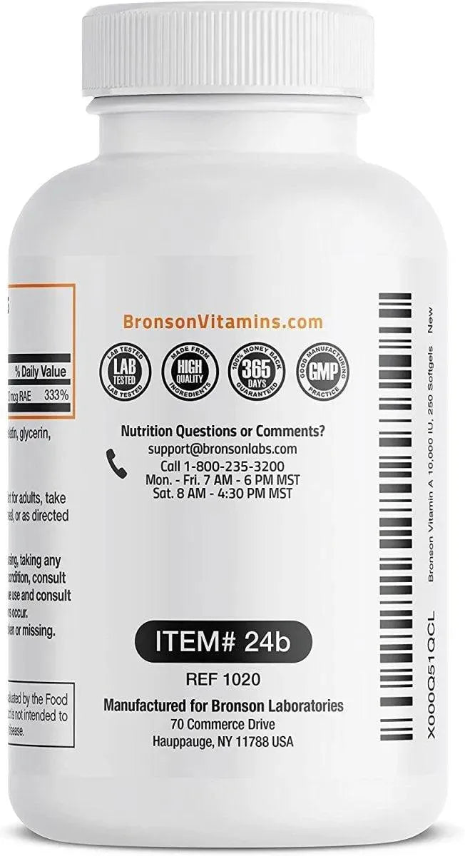 BRONSON - Bronson Vitamin A 10,000IU 250 Capsulas Blandas - The Red Vitamin MX - Suplementos Alimenticios - {{ shop.shopifyCountryName }}